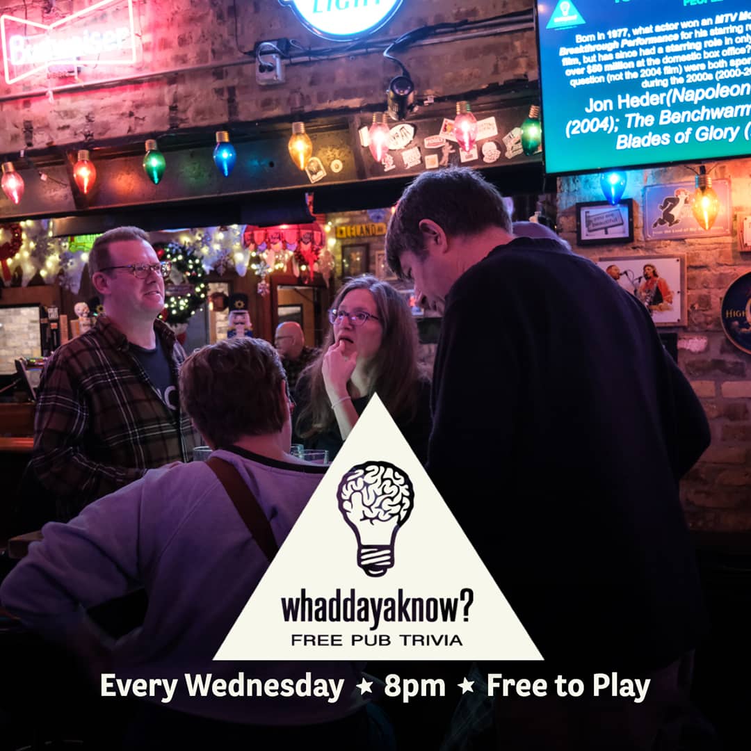 Promotional image for Whaddayaknow? Free Pub Trivia on September 30, 2025 and October 14, 2025 at Carol's Pub