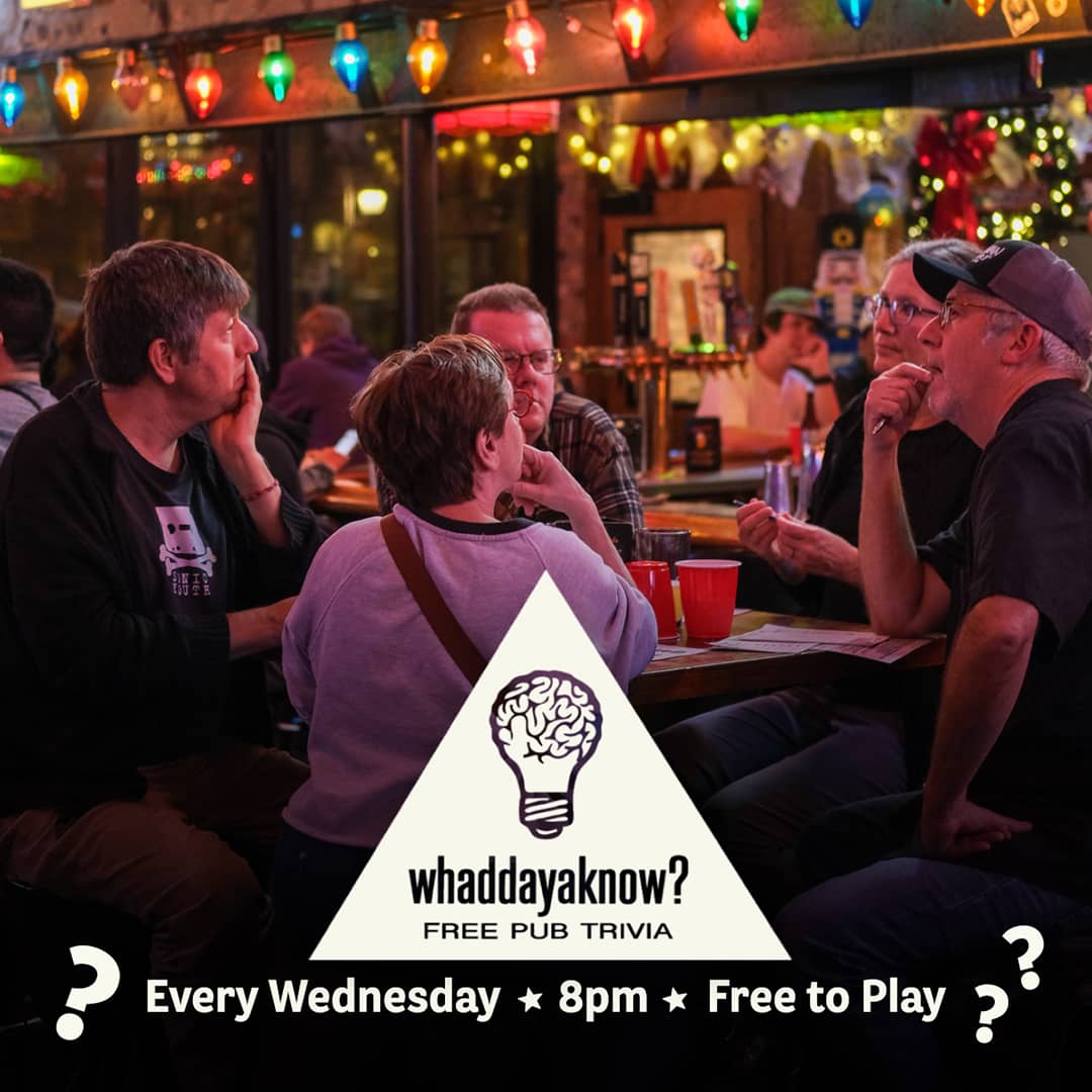 Promotional image for Whaddayaknow? Free Pub Trivia on April 15, 2026 at Carol's Pub