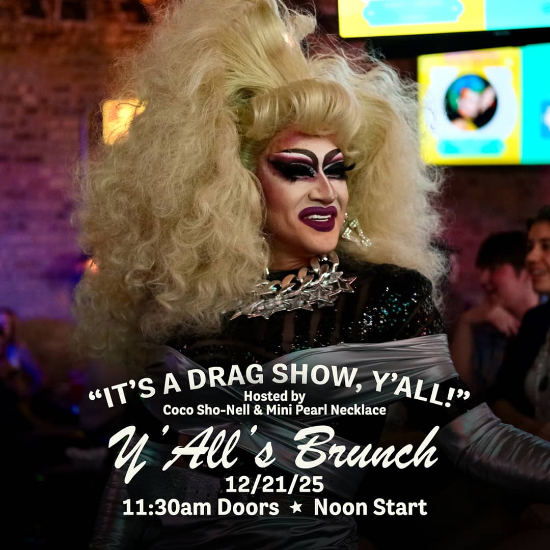 Promotional image for Y'All's Brunch hosted by Coco So-Nell and Mini Pearl Necklace on December 21, 2025, at Carol's Pub.